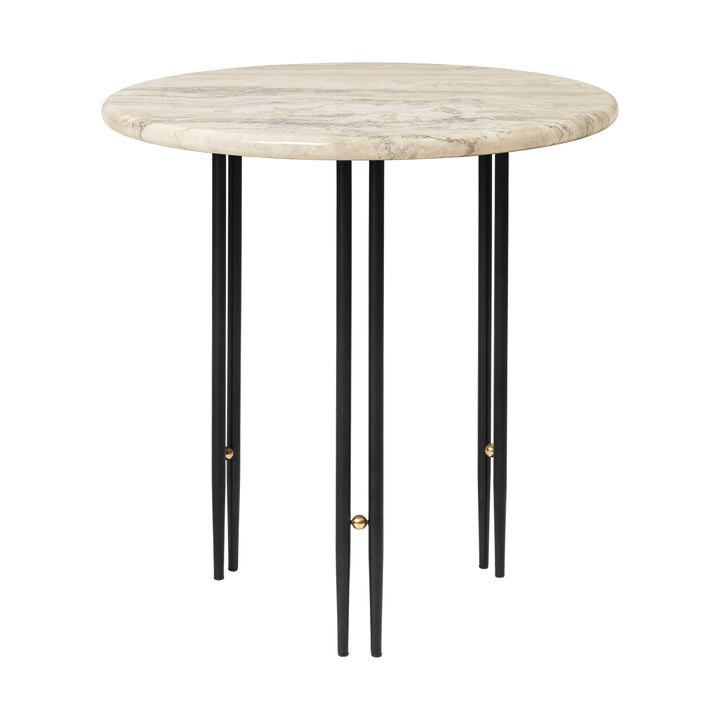 IOI Round Coffee Table Tables Gubi Rippled Beige Travertine Black Semi Matt Small: 19.7 diameter