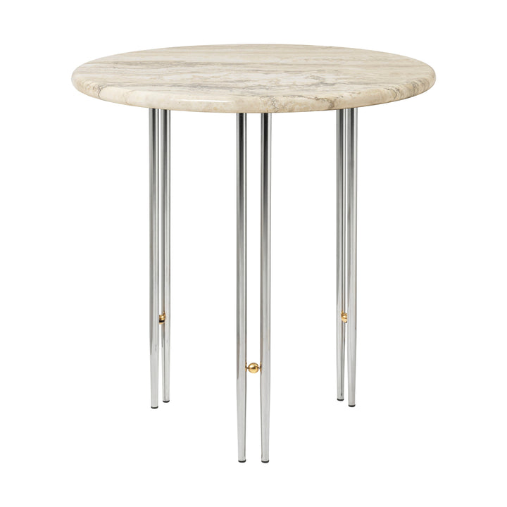 IOI Round Coffee Table Tables Gubi Rippled Beige Travertine Chrome Small: 19.7 diameter