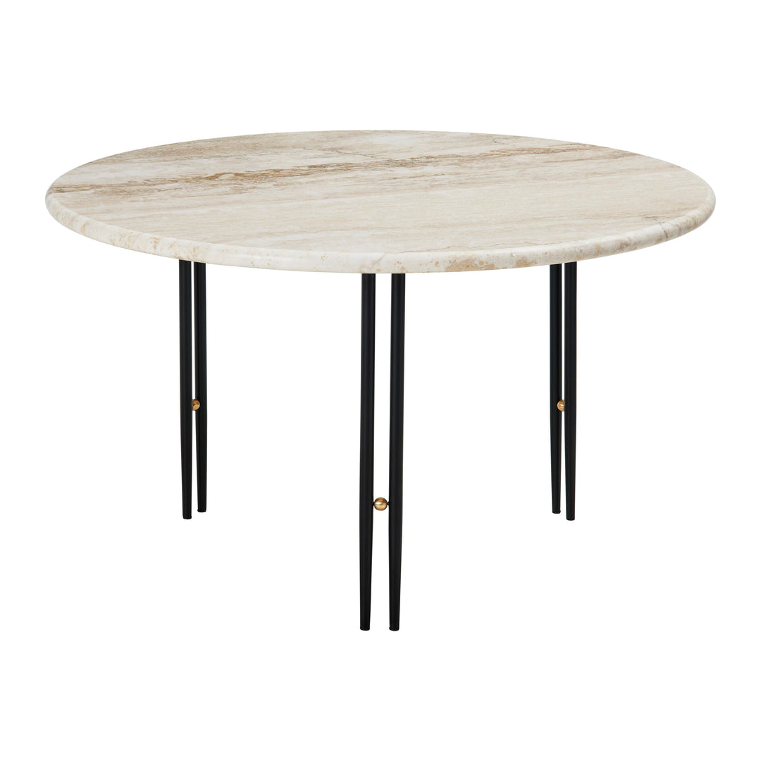 IOI Round Coffee Table Tables Gubi Rippled Beige Travertine Black Semi Matt Medium: 27.6 diameter