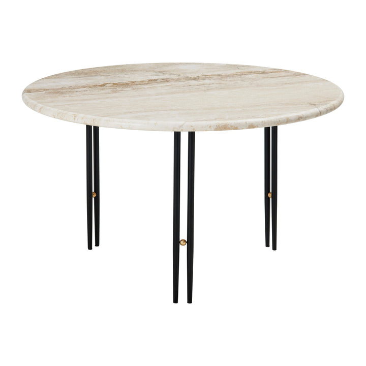 IOI Round Coffee Table Tables Gubi Rippled Beige Travertine Black Semi Matt Medium: 27.6 diameter