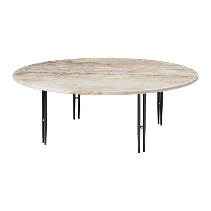 IOI Round Coffee Table Tables Gubi Rippled Beige Travertine Black Semi Matt Large: 39.4 diameter
