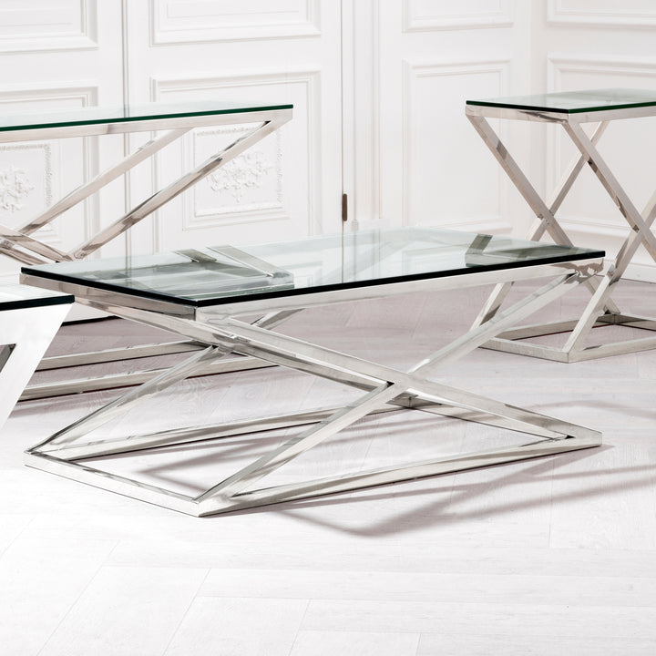 Coffee Table Criss Cross Polished Stainless Steel Furniture Eichholtz