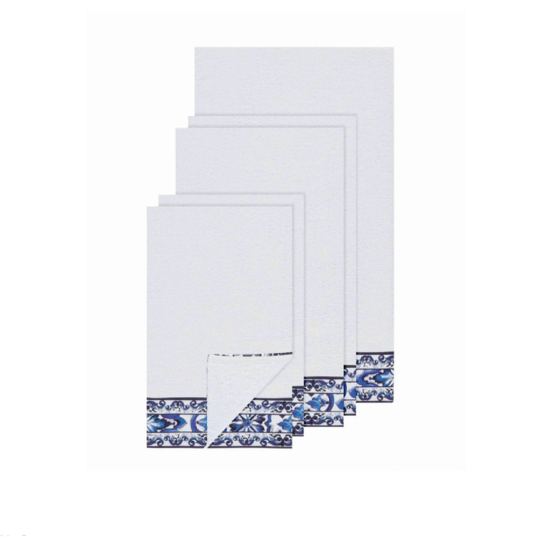 SET OF 5 BLUE MEDITERRANEO BANDED TOWELS Bathroom Accessories Dolce&Gabbana   