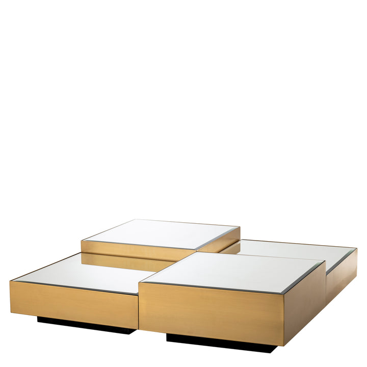 Coffee Table Esposito Set Of 4 Brushed Brass Finish Bevelled Mirror Glass Furniture Eichholtz