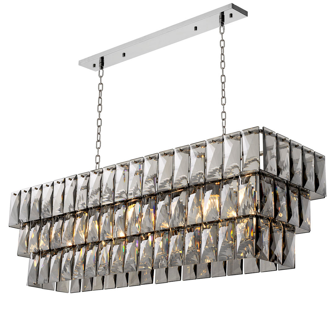 Chandelier Amazone Rectangular Nickel Finish Smoke Crystal Glass Lighting Eichholtz