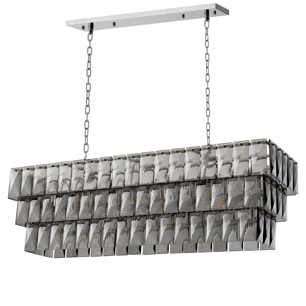 Chandelier Amazone Rectangular Nickel Finish Smoke Crystal Glass Lighting Eichholtz