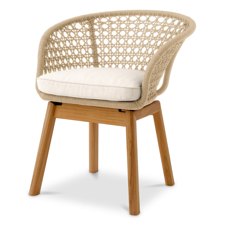 Outdoor Dining Chair Trinity Flores Off-White Natural Teak Cream Rope Outdoor Eichholtz