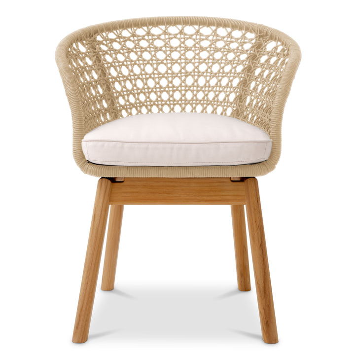 Outdoor Dining Chair Trinity Flores Off-White Natural Teak Cream Rope Outdoor Eichholtz