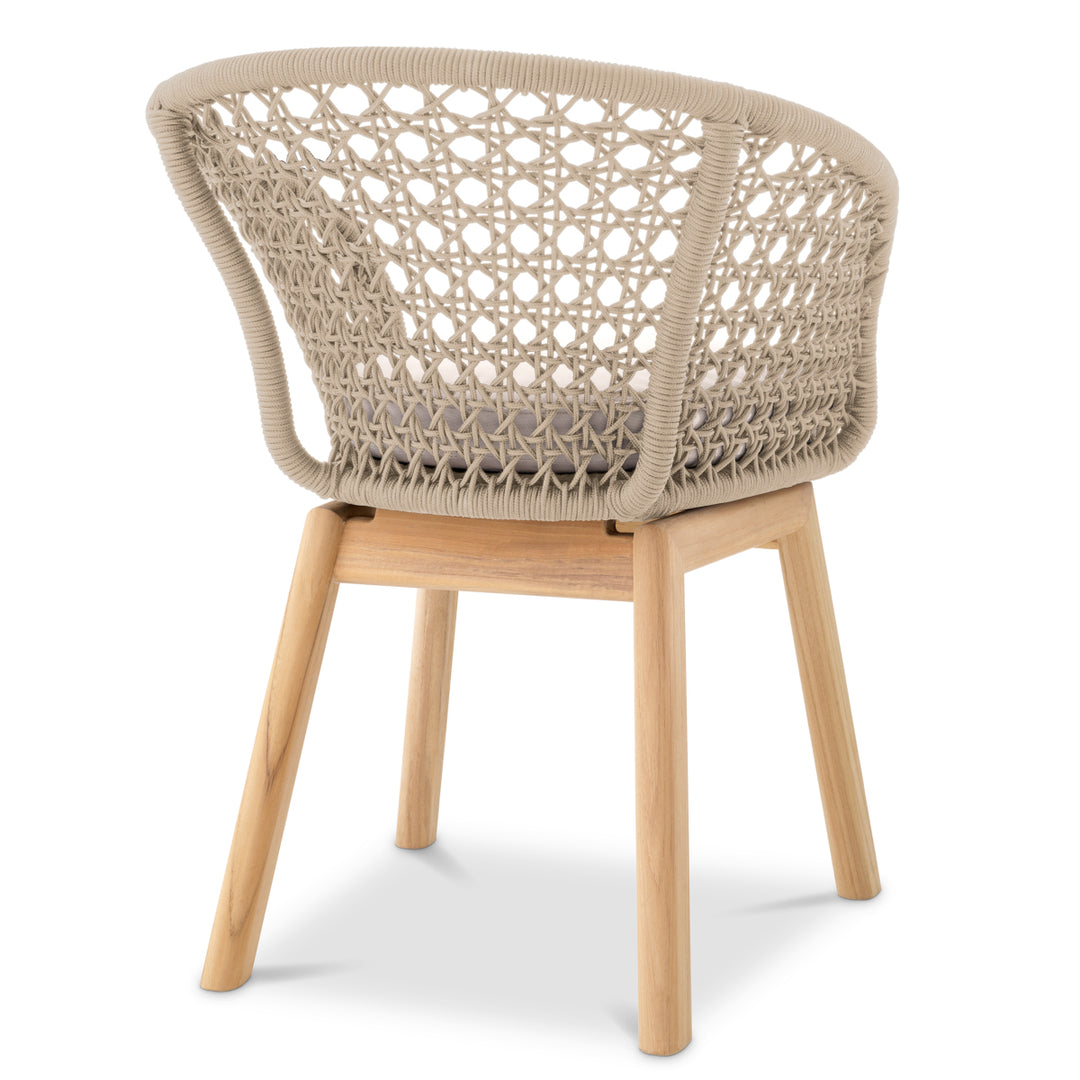 Outdoor Dining Chair Trinity Flores Off-White Natural Teak Cream Rope Outdoor Eichholtz