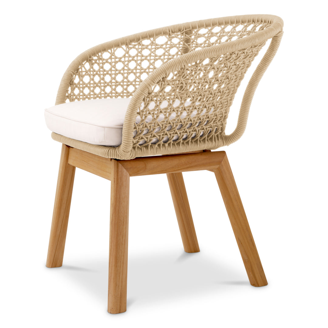 Outdoor Dining Chair Trinity Flores Off-White Natural Teak Cream Rope Outdoor Eichholtz