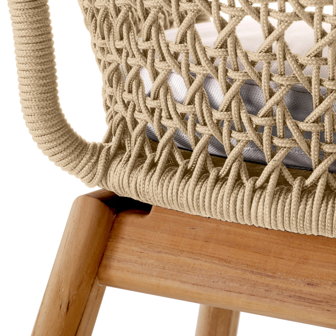 Outdoor Dining Chair Trinity Flores Off-White Natural Teak Cream Rope Outdoor Eichholtz