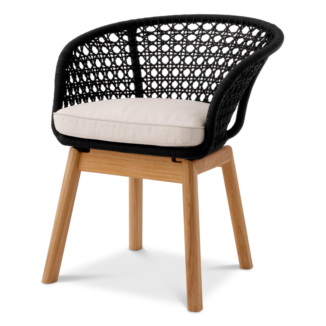 Outdoor Dining Chair Trinity Flores Off-White Natural Teak Black Rope Outdoor Eichholtz