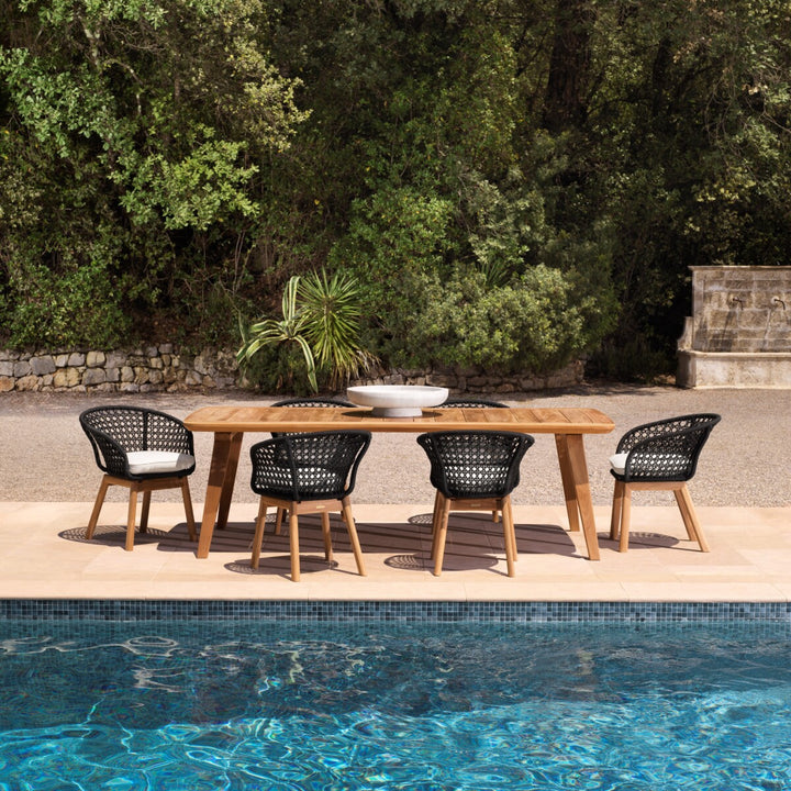 Outdoor Dining Chair Trinity Flores Off-White Natural Teak Black Rope Outdoor Eichholtz