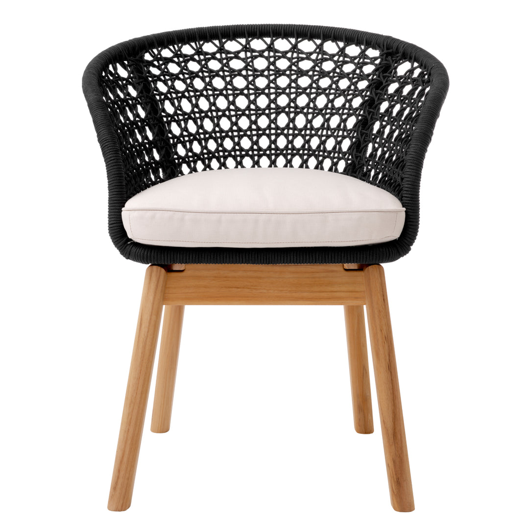 Outdoor Dining Chair Trinity Flores Off-White Natural Teak Black Rope Outdoor Eichholtz