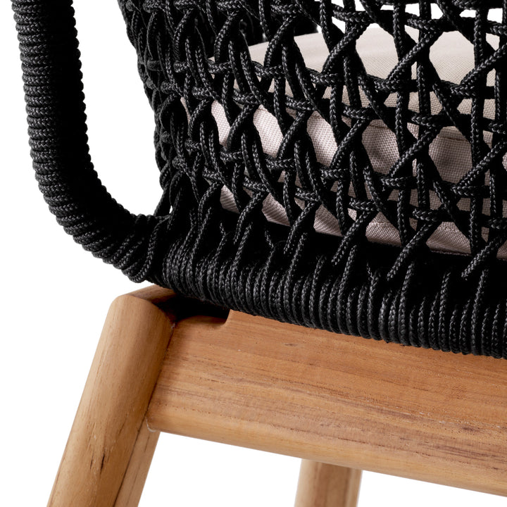Outdoor Dining Chair Trinity Flores Off-White Natural Teak Black Rope Outdoor Eichholtz