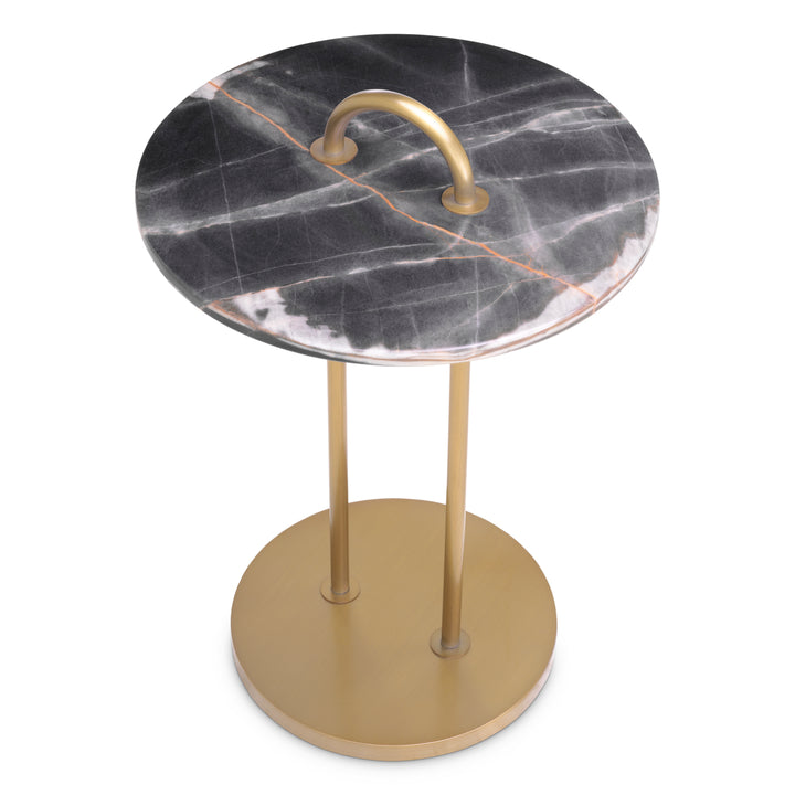 Side Table Zappa Brushed Brass Finish Black Marble Top Furniture Eichholtz
