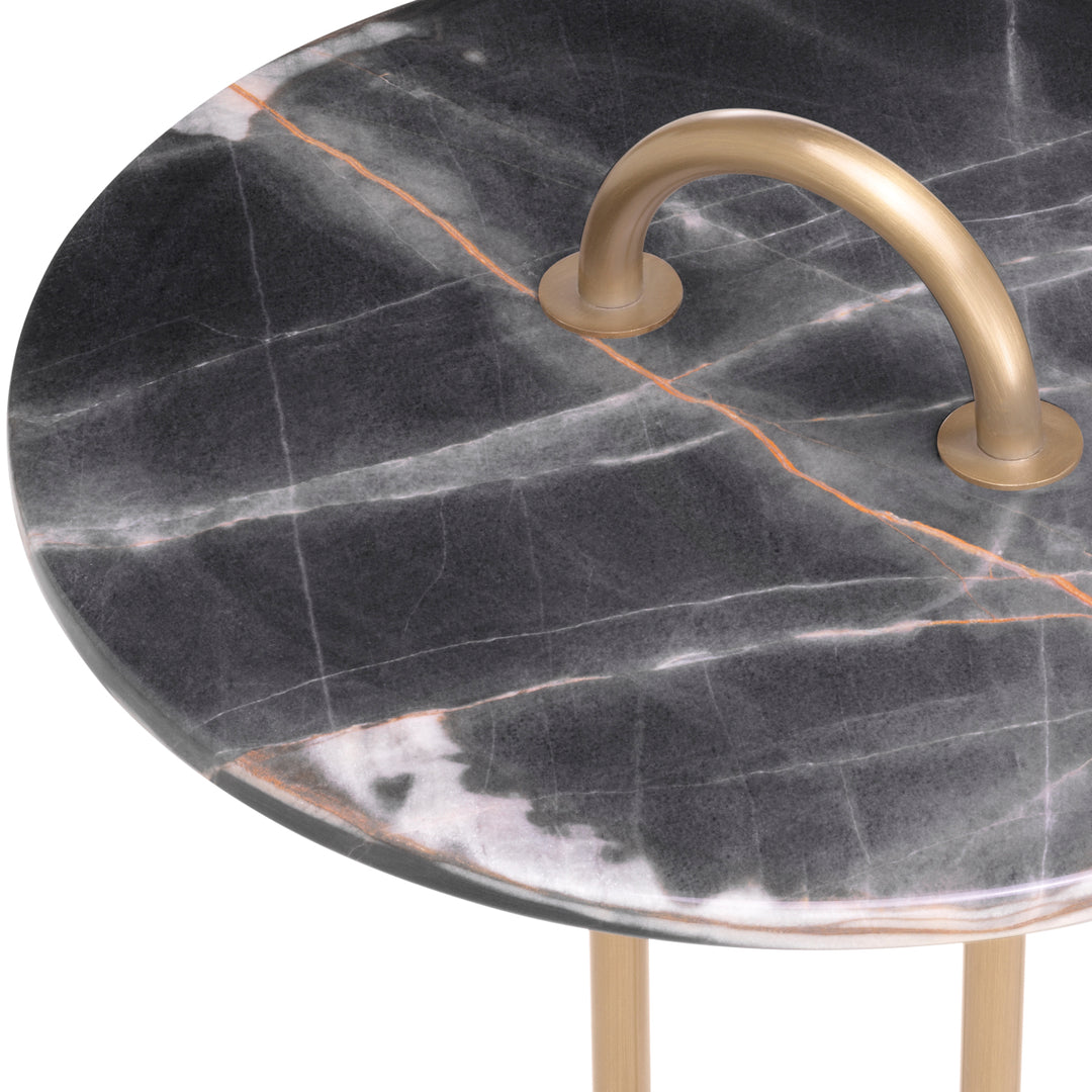 Side Table Zappa Brushed Brass Finish Black Marble Top Furniture Eichholtz