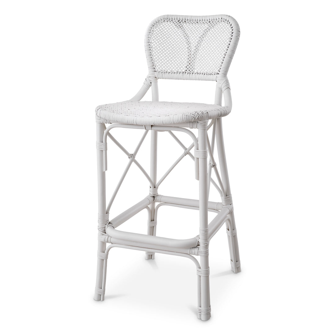 Bar Stool Colony Rattan Matte White Finish Chairs Eichholtz