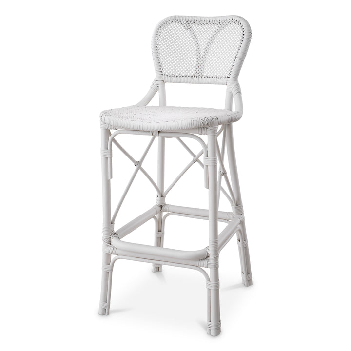 Bar Stool Colony Rattan Matte White Finish Chairs Eichholtz