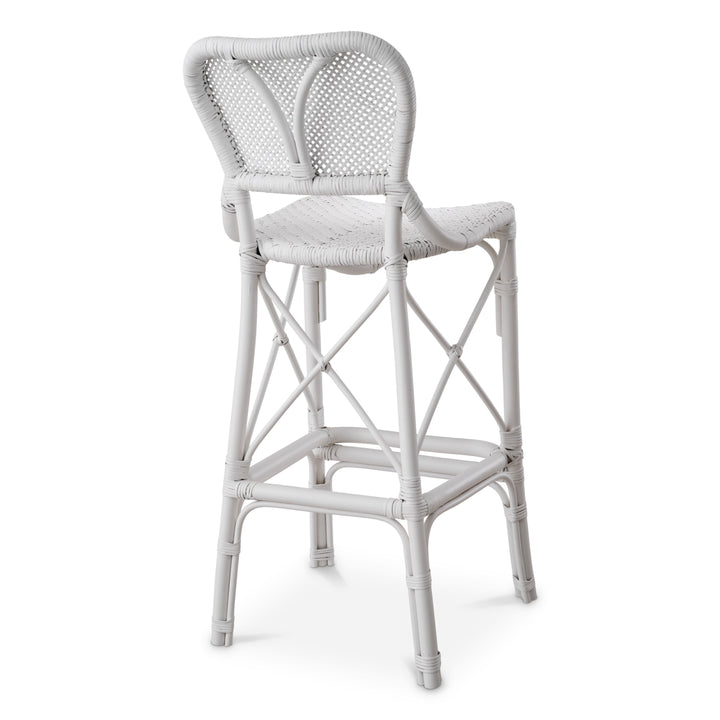 Bar Stool Colony Rattan Matte White Finish Chairs Eichholtz