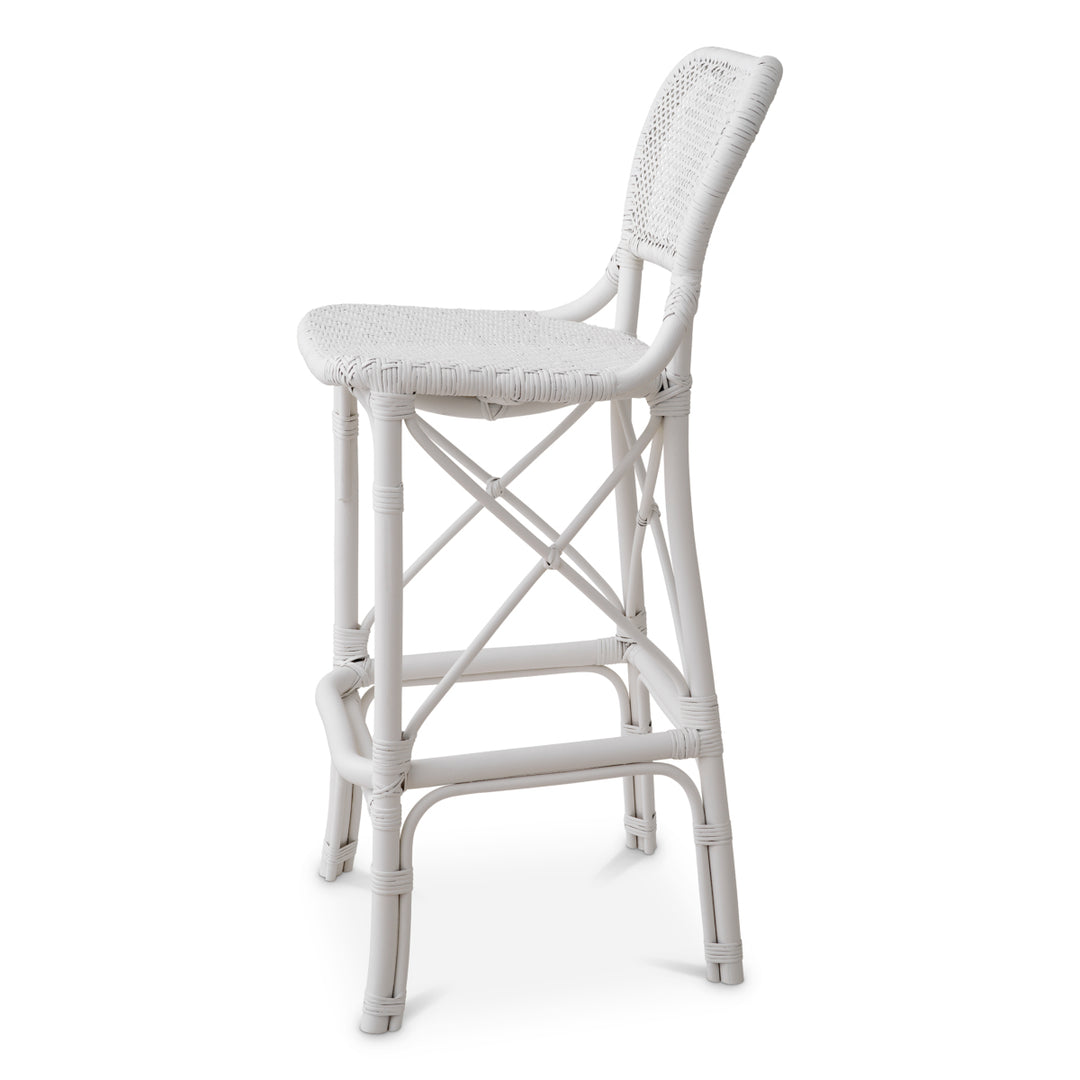 Bar Stool Colony Rattan Matte White Finish Chairs Eichholtz