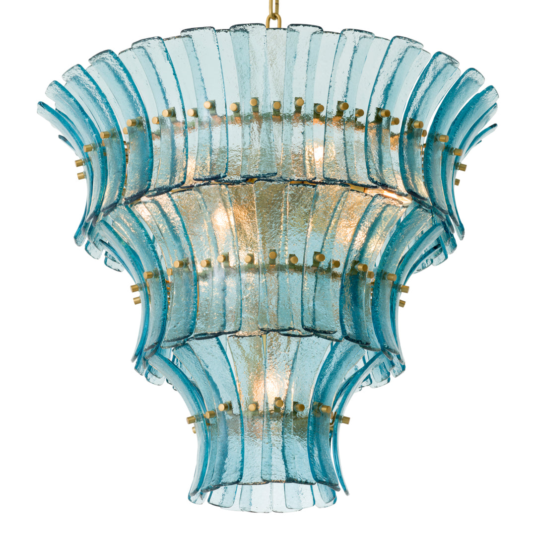 Chandelier Toscano Antique Brass Finish Blue Glass Lighting Eichholtz