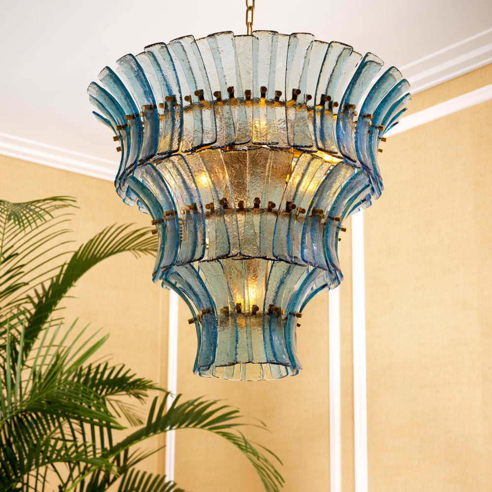 Chandelier Toscano Antique Brass Finish Blue Glass Lighting Eichholtz