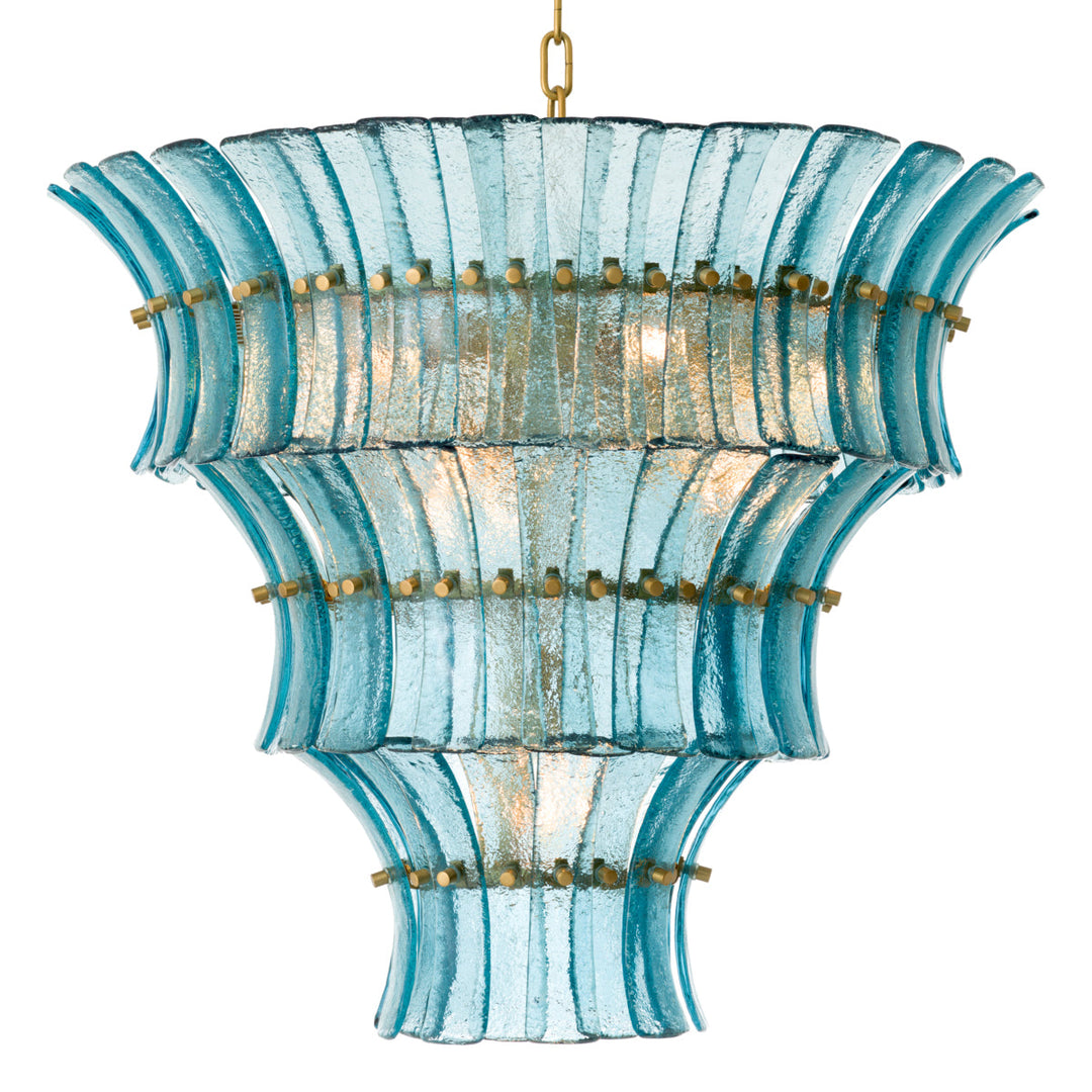 Chandelier Toscano Antique Brass Finish Blue Glass Lighting Eichholtz