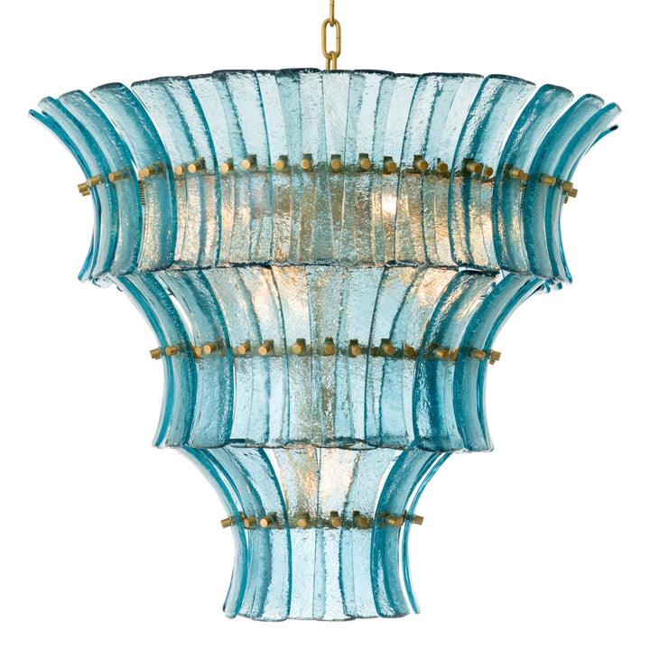 Chandelier Toscano Antique Brass Finish Blue Glass Lighting Eichholtz