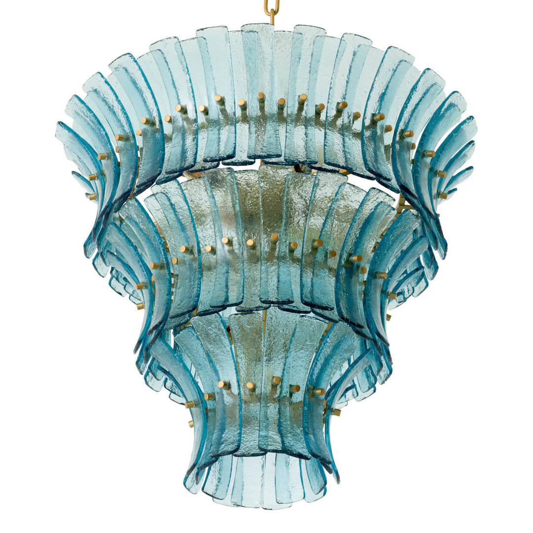 Chandelier Toscano Antique Brass Finish Blue Glass Lighting Eichholtz