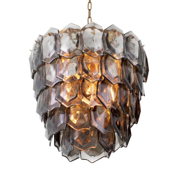 Chandelier Elias Vintage Brass Finish Handmade Smoke Glass Lighting Eichholtz