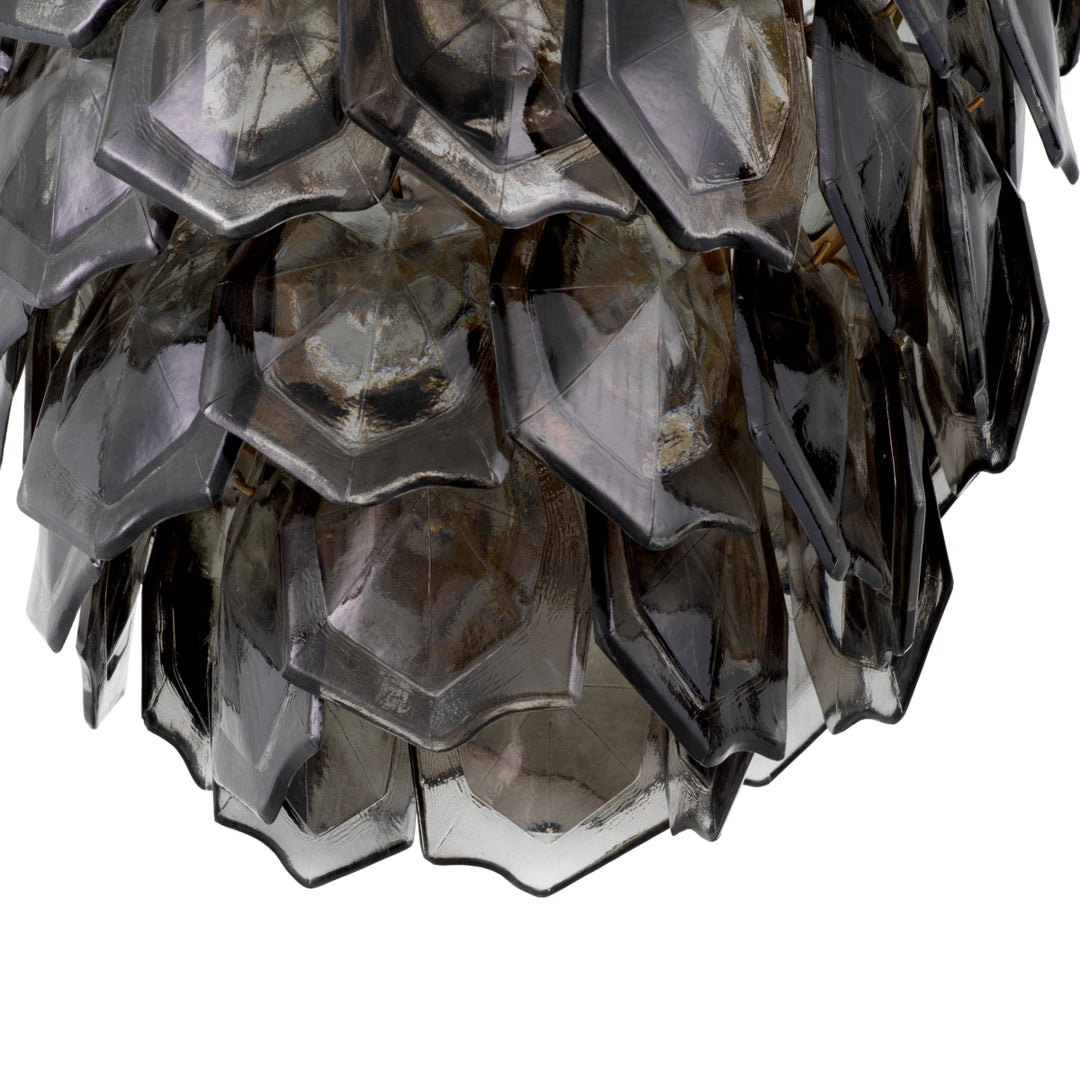 Chandelier Elias Vintage Brass Finish Handmade Smoke Glass Lighting Eichholtz