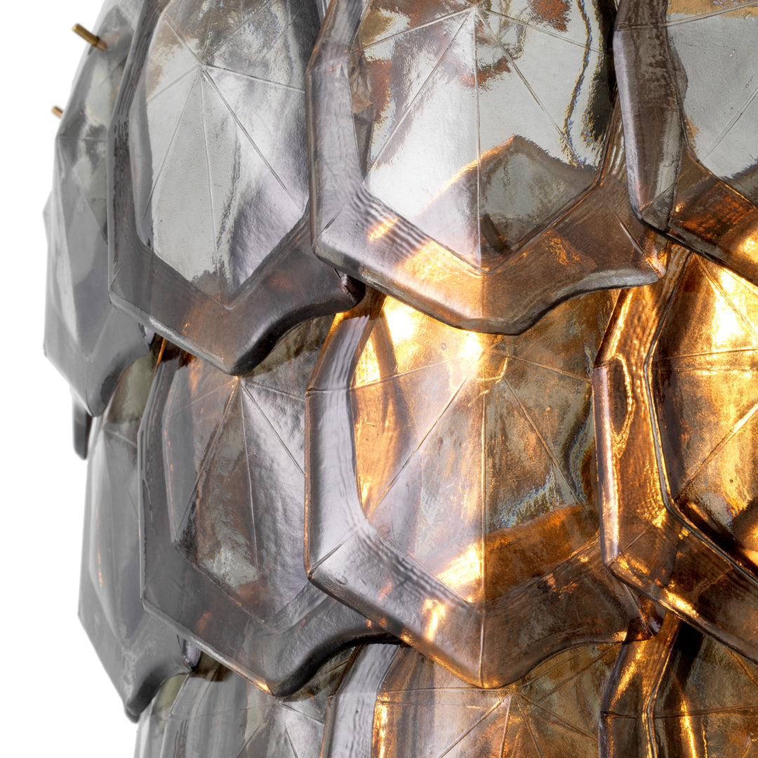 Chandelier Elias Vintage Brass Finish Handmade Smoke Glass Lighting Eichholtz