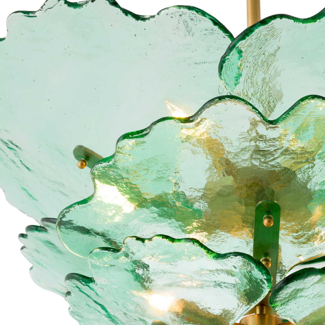 Chandelier Florina Antique Brass Finish Green Glass Lighting Eichholtz