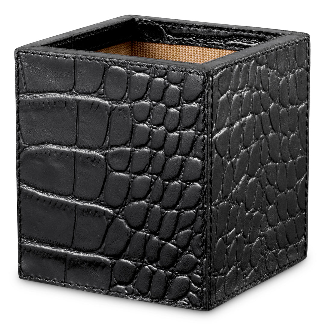 Desk Set Scaleo Set Of 3 Croco Embossed Black Leather Accessories Eichholtz