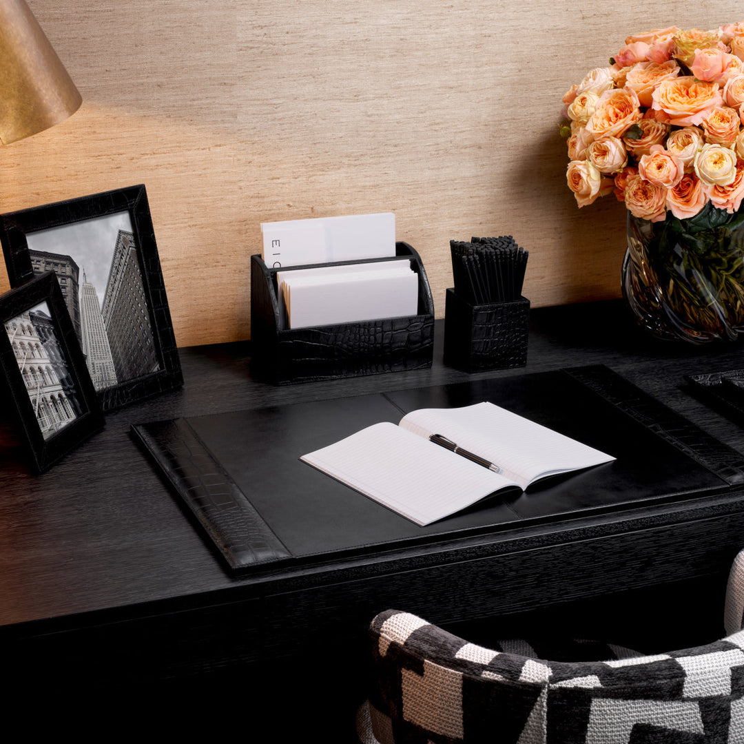 Picture Frame Scaleo Set Of 2 Croco Embossed Black Leather Accessories Eichholtz