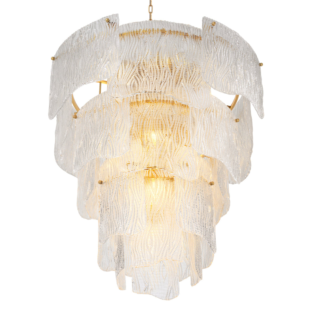 Chandelier Asinara L Antique Brass Finish Textured Glass Lighting Eichholtz