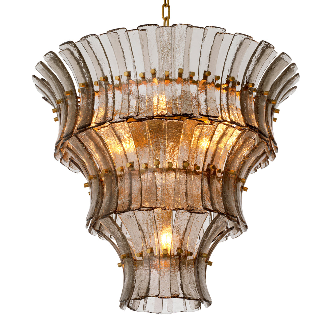 Chandelier Toscano Antique Brass Finish Smoke Glass Lighting Eichholtz