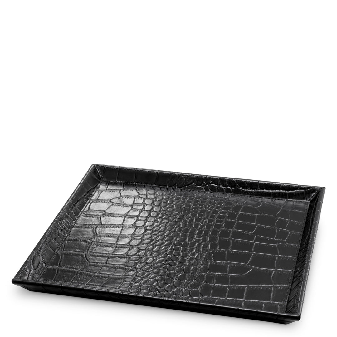 Desk Tray Scaleo Set Of 2 Croco Embossed Black Leather Accessories Eichholtz