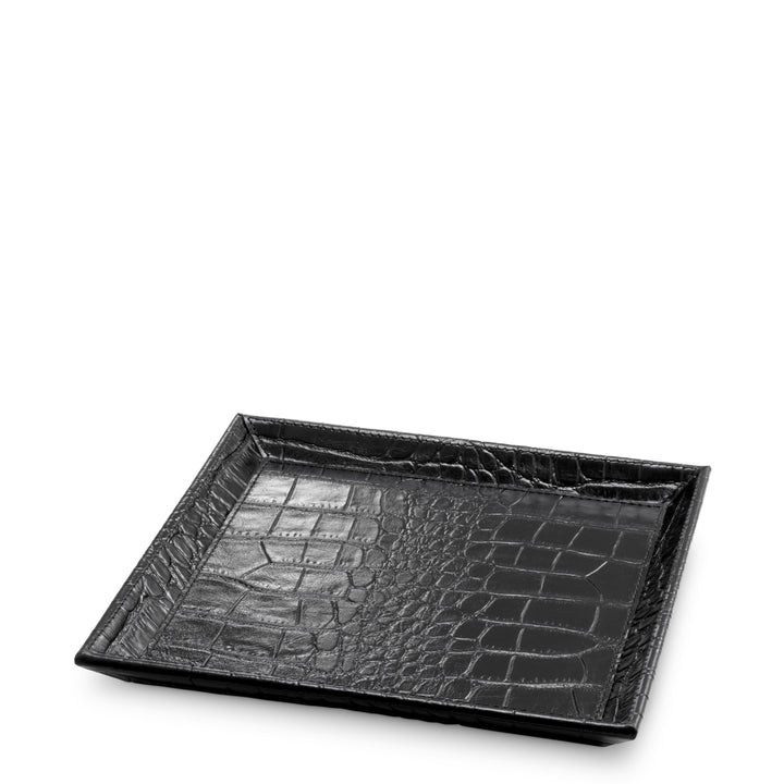 Desk Tray Scaleo Set Of 2 Croco Embossed Black Leather Accessories Eichholtz