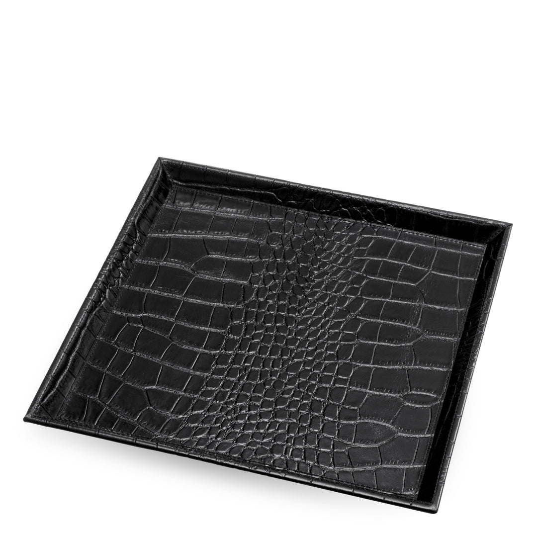 Desk Tray Scaleo Set Of 2 Croco Embossed Black Leather Accessories Eichholtz