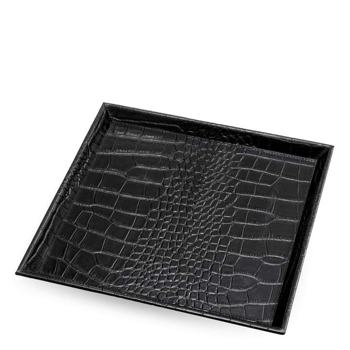 Desk Tray Scaleo Set Of 2 Croco Embossed Black Leather Accessories Eichholtz