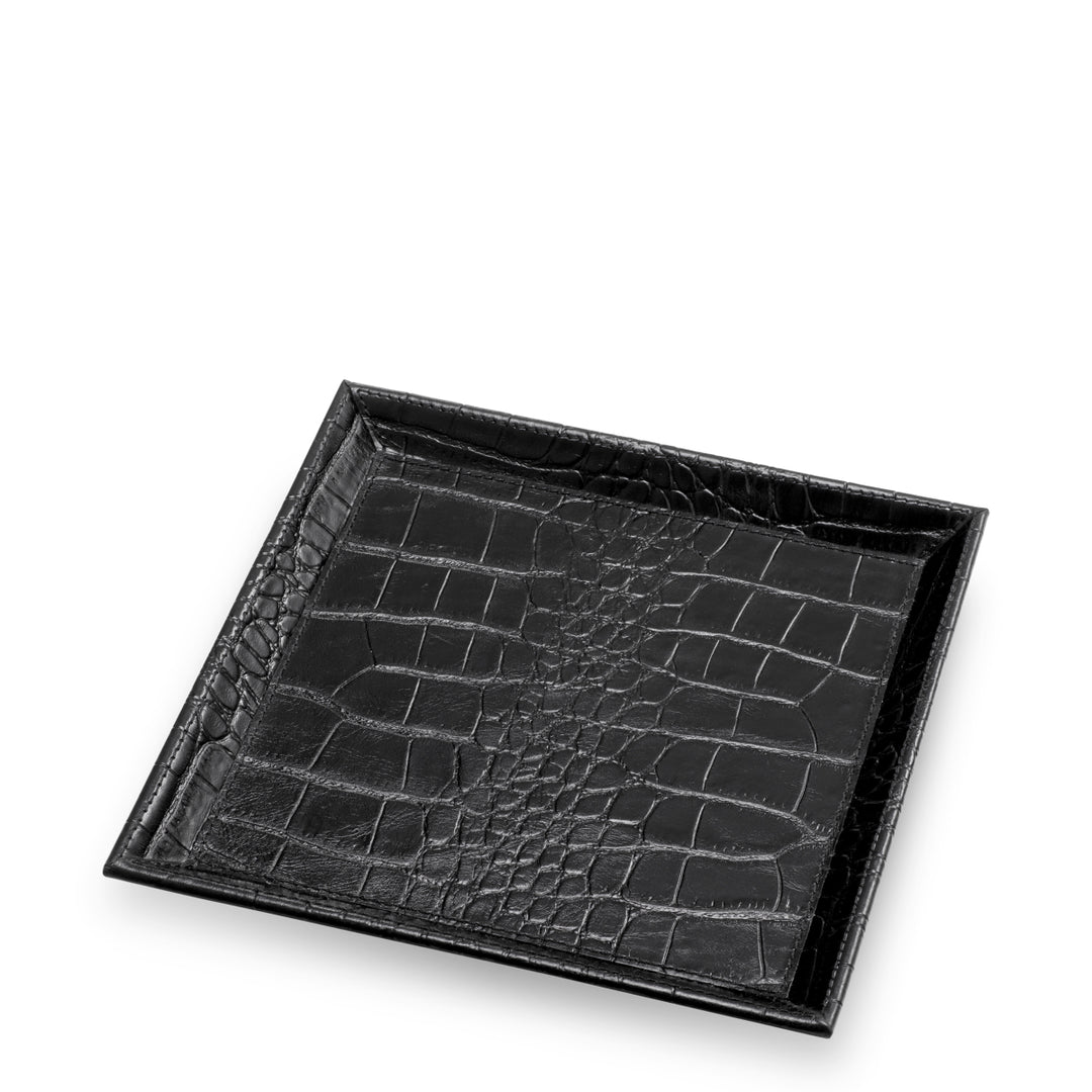 Desk Tray Scaleo Set Of 2 Croco Embossed Black Leather Accessories Eichholtz