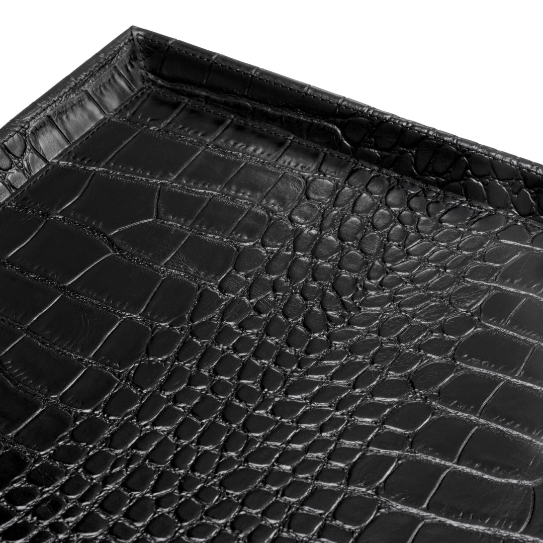 Desk Tray Scaleo Set Of 2 Croco Embossed Black Leather Accessories Eichholtz