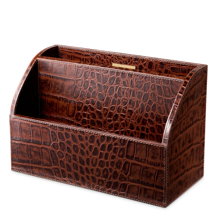 Desk Set Scaleo Set Of 3 Croco Embossed Antique Brown Leather Accessories Eichholtz