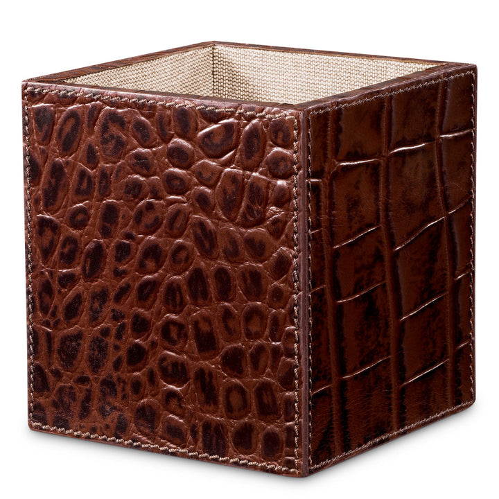 Desk Set Scaleo Set Of 3 Croco Embossed Antique Brown Leather Accessories Eichholtz
