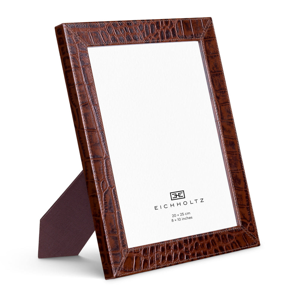 Picture Frame Scaleo Set Of 2 Croco Embossed Antique Brown Leather Accessories Eichholtz