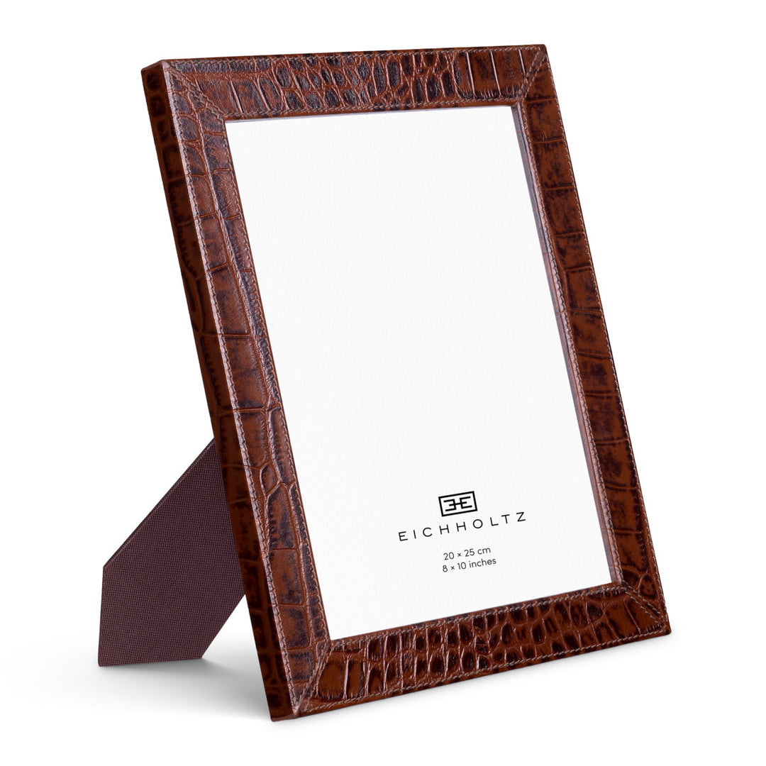 Picture Frame Scaleo Set Of 2 Croco Embossed Antique Brown Leather Accessories Eichholtz