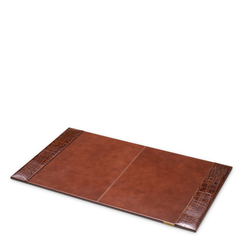 Desk Blotter Scaleo Croco Embossed Antique Brown Leather Accessories Eichholtz