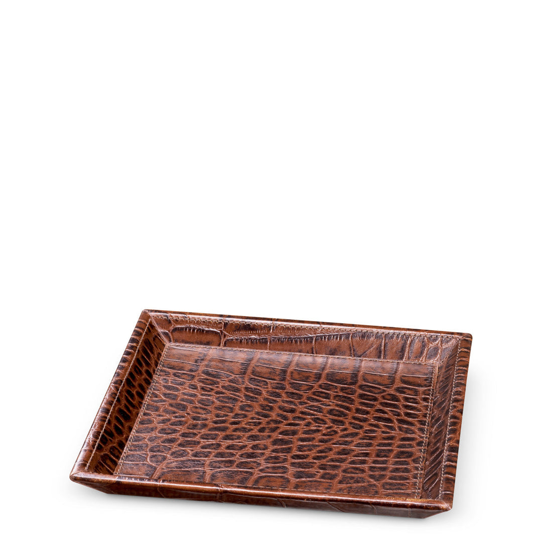 Desk Tray Scaleo Set Of 2 Croco Embossed Antique Brown Leather Accessories Eichholtz